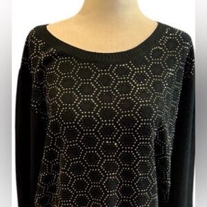 NWT HSN  Joan Boyce 1X Black Sweater with Silver and Black Stones